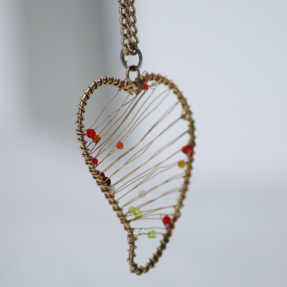 Beaded wire boho heart necklace